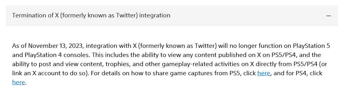 ps integration with X (formerly known as Twitter) will no longer function