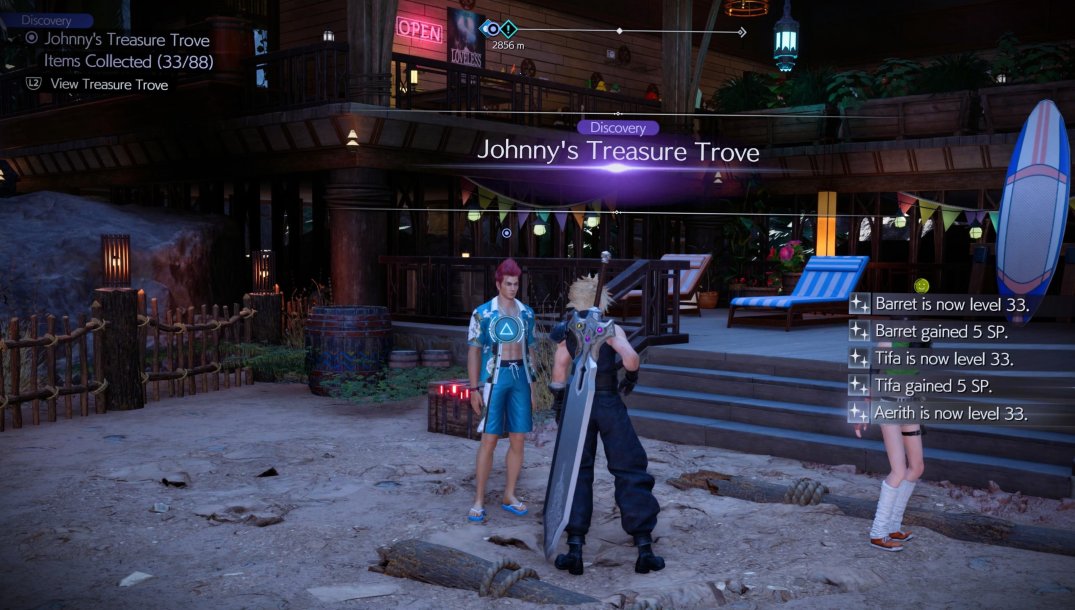 quest results screen for saga of the seaside inn as cloud and johnny hang out together in costa del sol in ff7 rebirth