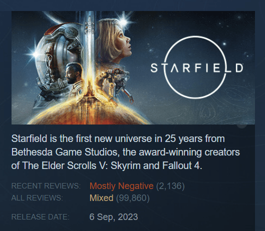 Starfield reviews on Steam 